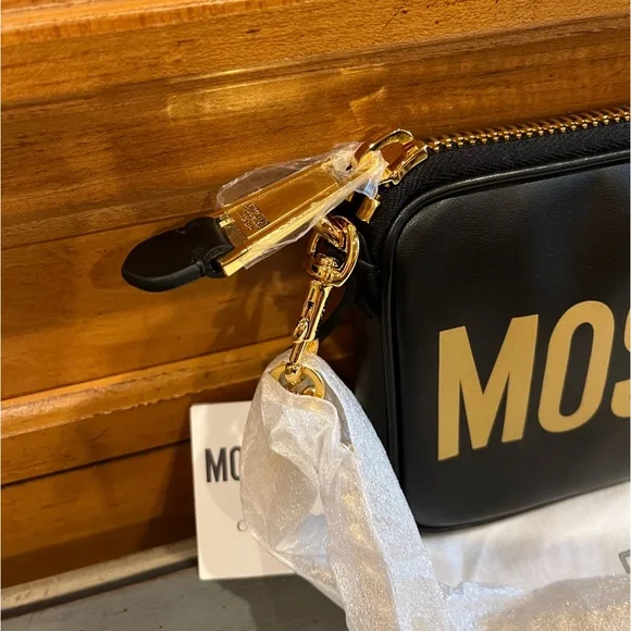 NWT Moschino Logo-print Zipped Chain Shoulder Bag - Picture 7 of 15